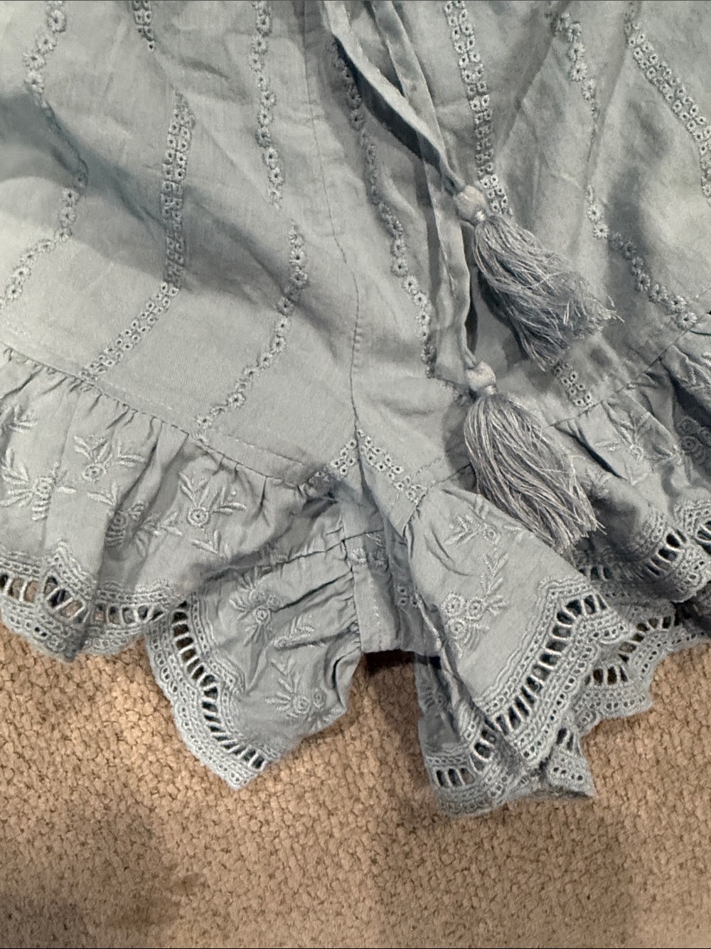 NWT Shabby Chic pajama 2-Piece Blue Eyelet Cotton Crop Top & Ruffle Shorts - Picture 7 of 9